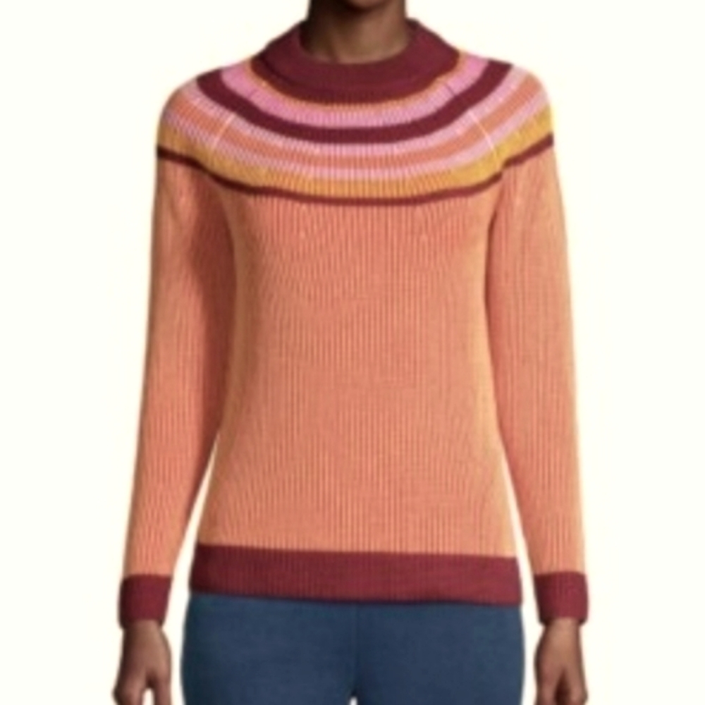 Lands End Women's Cotton Drifter Shaker Doubled Crew Neck Sweater Multicolor